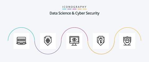 dados Ciência e cyber segurança linha 5 ícone pacote Incluindo proteção. acesso. escudo. assistir. vigilância vetor