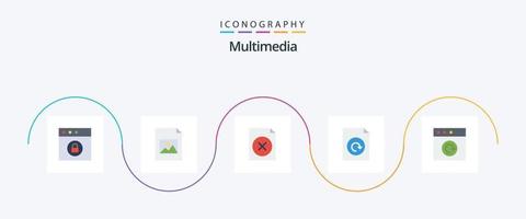 multimídia plano 5 ícone pacote Incluindo . arquivo. recarregar. aplicativo vetor