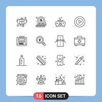 Móvel interface esboço conjunto do 16 pictogramas do desenvolvimento projeto almofada vídeo estúdio editável vetor Projeto elementos