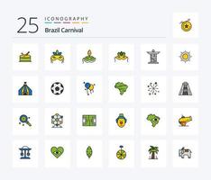 Brasil carnaval 25 linha preenchidas ícone pacote Incluindo marco. Cristo. veneziano. Jesus. carnaval vetor