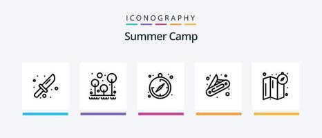verão acampamento linha 5 ícone pacote Incluindo ar livre. banco. bule. acampamento. plantar. criativo ícones Projeto vetor