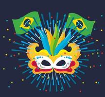 celebração do carnaval brasileiro com máscara de penas vetor