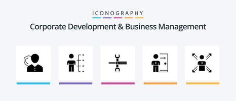 corporativo desenvolvimento e o negócio gestão glifo 5 ícone pacote Incluindo ferramentas. Chave de fenda. habilidades. controles. pessoas. criativo ícones Projeto vetor