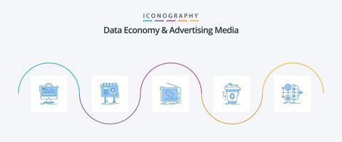 dados economia e publicidade meios de comunicação azul 5 ícone pacote Incluindo café. produtos. poster. definir. publicidade vetor