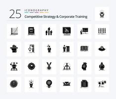 competitivo estratégia e corporativo Treinamento 25 sólido glifo ícone pacote Incluindo negócios. análise. caderno. intenção. desejo vetor