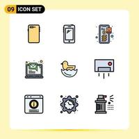 Móvel interface linha preenchida plano cor conjunto do 9 pictogramas do notificação o email Huawei computador Forma de pagamento editável vetor Projeto elementos