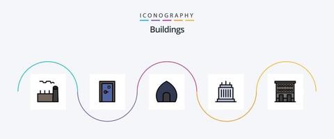 edifícios linha preenchidas plano 5 ícone pacote Incluindo pontos de referência. edifícios. saída. museu. casa vetor