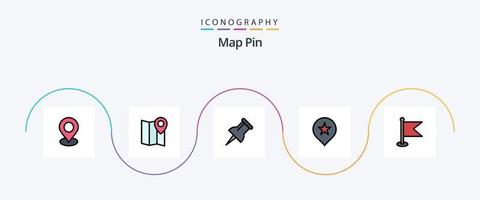 mapa PIN linha preenchidas plano 5 ícone pacote Incluindo . navegação. mundo vetor