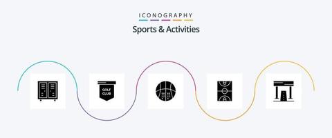 Esportes e Atividades glifo 5 ícone pacote Incluindo tribunal. bola. esporte. lazer. basquetebol vetor