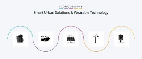 inteligente urbano soluções e vestível tecnologia glifo 5 ícone pacote Incluindo Wi-fi. luzes. coração. inteligente cidade. energia vetor