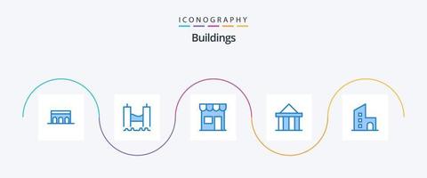 edifícios azul 5 ícone pacote Incluindo colunas. acrópole. industrial. fazer compras. Mercado vetor