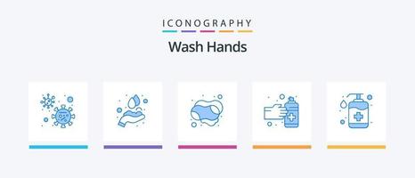 lavar mãos azul 5 ícone pacote Incluindo mão Cuidado. garrafa. mão. spray. mãos. criativo ícones Projeto vetor