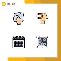 Móvel interface linha preenchida plano cor conjunto do 4 pictogramas do limpeza conduzir esfregar noivado encontro editável vetor Projeto elementos