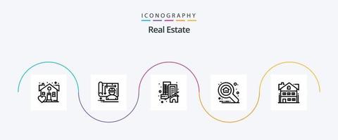 real Estado linha 5 ícone pacote Incluindo prédio. casa. Estado. explorar. propriedade vetor