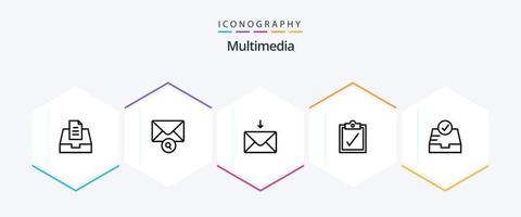 multimídia 25 linha ícone pacote Incluindo . receber. . caixa de entrada vetor