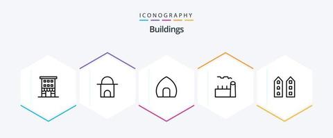 edifícios 25 linha ícone pacote Incluindo industrial plantar. ebulição plantar. mesquita. caldeira. histórico construção vetor
