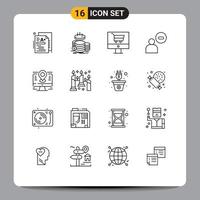 universal ícone símbolos grupo do 16 moderno esboços do mapa do utilizador poupança homem fazer compras editável vetor Projeto elementos