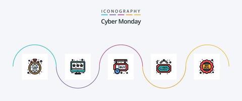 cyber Segunda-feira linha preenchidas plano 5 ícone pacote Incluindo preço. grande acordo. comprar. oferta. anunciar vetor