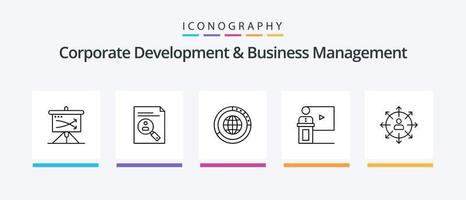 corporativo desenvolvimento e o negócio gestão linha 5 ícone pacote Incluindo gerente. dados. cooperação. gráfico. equipe. criativo ícones Projeto vetor
