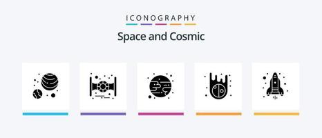 espaço glifo 5 ícone pacote Incluindo . lua. espaço. chama. criativo ícones Projeto vetor