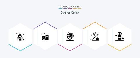 spa e relaxar 25 glifo ícone pacote Incluindo aromaterapia . bem-estar. papel lista . chá . copo vetor