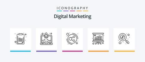 digital marketing linha 5 ícone pacote Incluindo pesquisar. arquivo. prancheta. documento. arquivo. criativo ícones Projeto vetor