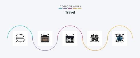 viagem linha preenchidas plano 5 ícone pacote Incluindo . percorrer. período de férias. seo. viagem vetor