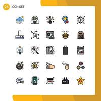 25 preenchidas linha plano cor conceito para sites Móvel e apps festividade configurações luz lâmpada mapa chaves editável vetor Projeto elementos