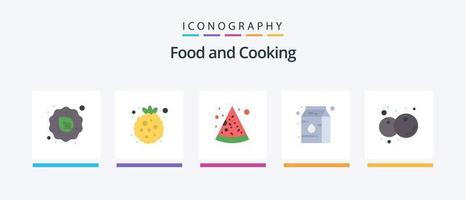 Comida plano 5 ícone pacote Incluindo fruta. mirtilo. framboesa. leite. enlatado. criativo ícones Projeto vetor