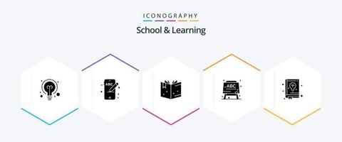 escola e Aprendendo 25 glifo ícone pacote Incluindo . aprendizado. conhecimento. guia. livro vetor