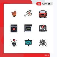 Móvel interface linha preenchida plano cor conjunto do 9 pictogramas do Internet notificação água mensagem alerta editável vetor Projeto elementos