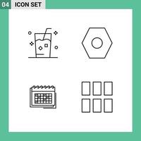 pacote do 4 moderno linha preenchida plano cores sinais e símbolos para rede impressão meios de comunicação tal Como beber o negócio suco configurações evento editável vetor Projeto elementos