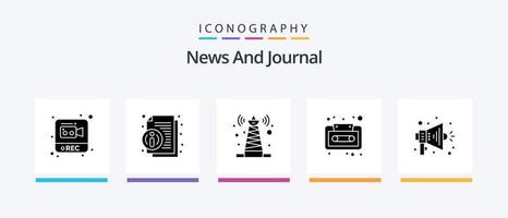 notícia glifo 5 ícone pacote Incluindo megafone. fita. sinal. cassete. áudio. criativo ícones Projeto vetor