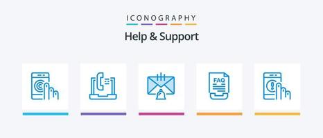 Socorro e Apoio, suporte azul 5 ícone pacote Incluindo documento. comunicação. computador portátil. ajuda. contato. criativo ícones Projeto vetor