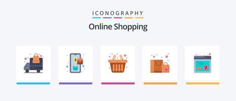 conectados compras plano 5 ícone pacote Incluindo compras. desconto. cesta. comprar. favorito. criativo ícones Projeto vetor