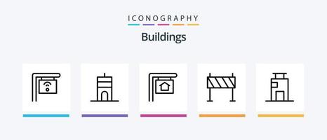 edifícios linha 5 ícone pacote Incluindo . edifícios. casa portão. prédio. endereço. criativo ícones Projeto vetor