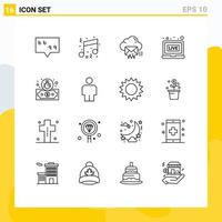 Móvel interface esboço conjunto do 16 pictogramas do Forma de pagamento notícia nuvem viver mensagem editável vetor Projeto elementos