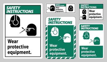 sinal de instruções de segurança para usar equipamentos de proteção com óculos e gráficos de óculos vetor