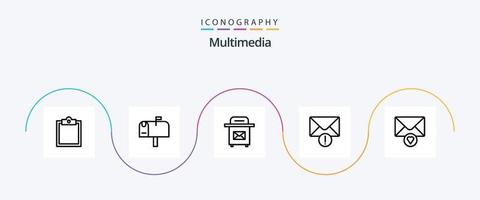 multimídia linha 5 ícone pacote Incluindo . mensagem. vetor