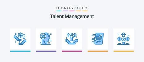 talento gestão azul 5 ícone pacote Incluindo relatório. arquivo. solução. seta. cara. criativo ícones Projeto vetor