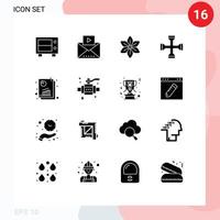 Móvel interface sólido glifo conjunto do 16 pictogramas do relatório chave inglesa floral ferramenta desempenho editável vetor Projeto elementos