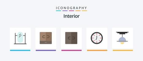 interior plano 5 ícone pacote Incluindo . claro. relógio. lâmpada. mobiliário. criativo ícones Projeto vetor