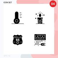 Móvel interface sólido glifo conjunto do 4 pictogramas do Natal segurança luz americano cabo editável vetor Projeto elementos
