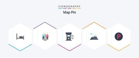 mapa PIN 25 plano ícone pacote Incluindo . acampamento. gás estação. transporte. montanha vetor