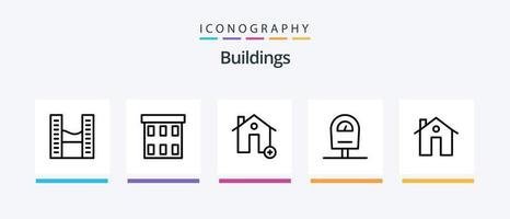 edifícios linha 5 ícone pacote Incluindo prédio. placa. adorno. casa. tapete. criativo ícones Projeto vetor