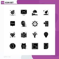 Móvel interface sólido glifo conjunto do 16 pictogramas do mente Comente linha bate-papo úmido editável vetor Projeto elementos