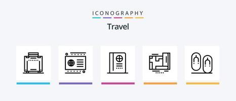 viagem linha 5 ícone pacote Incluindo . viagem. transporte. Passaporte. dinheiro. criativo ícones Projeto vetor