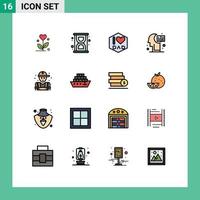 Móvel interface plano cor preenchidas linha conjunto do 16 pictogramas do encanador mecânico pai homem hemisfério editável criativo vetor Projeto elementos