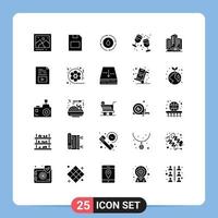 universal ícone símbolos grupo do 25 moderno sólido glifos do apartamento festa energia vidro aniversário editável vetor Projeto elementos