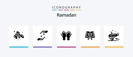 Ramadã glifo 5 ícone pacote Incluindo livro . salat. Socorro . religião . rezar. criativo ícones Projeto vetor